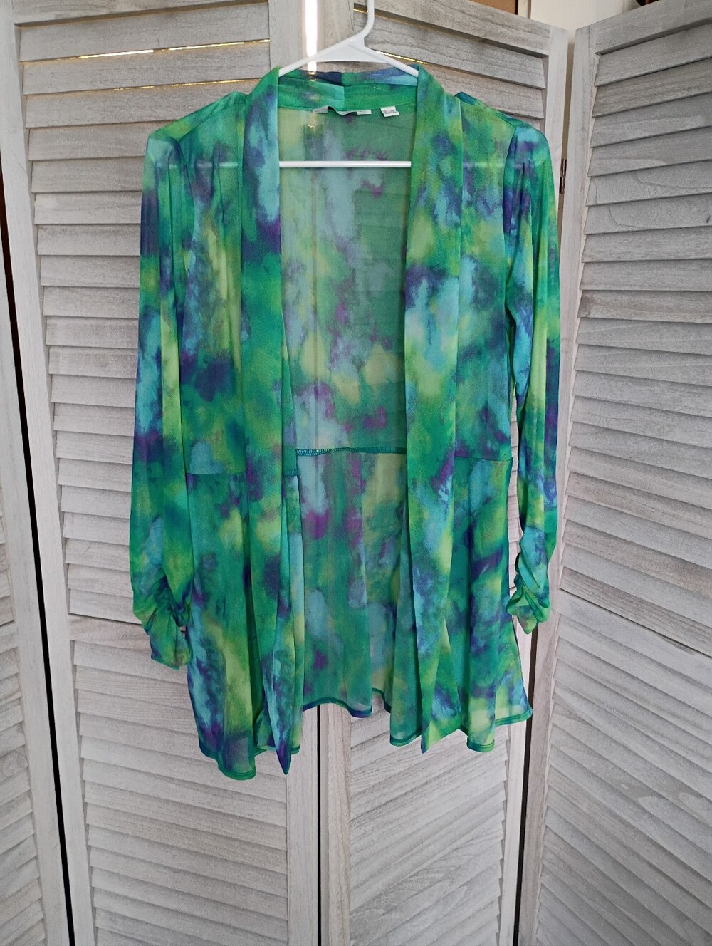 Susan Graver Size Small Petite Lightweight Mesh Cardigan Green Watercolor